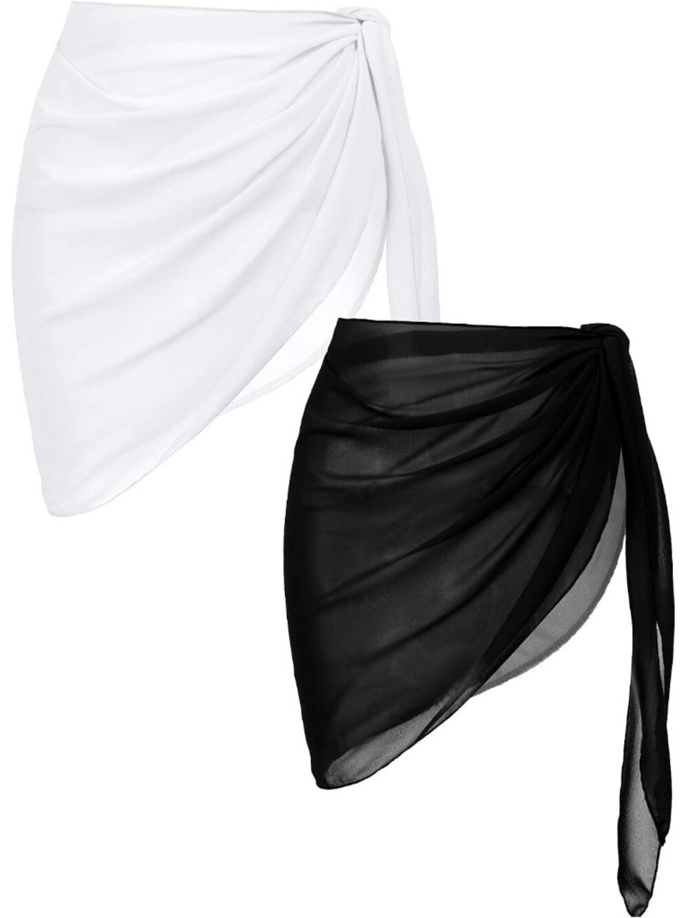 2 Pcs Sarong Chiffon Beach Wrap Skirt Swimsuit Coverups for Women | Sheer Bikini